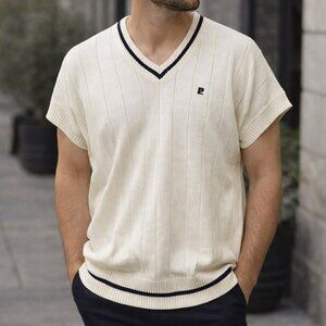 Vintage 90s Pierre Cardin Luxury Cream Short Sleeve Wool Vest Sweater